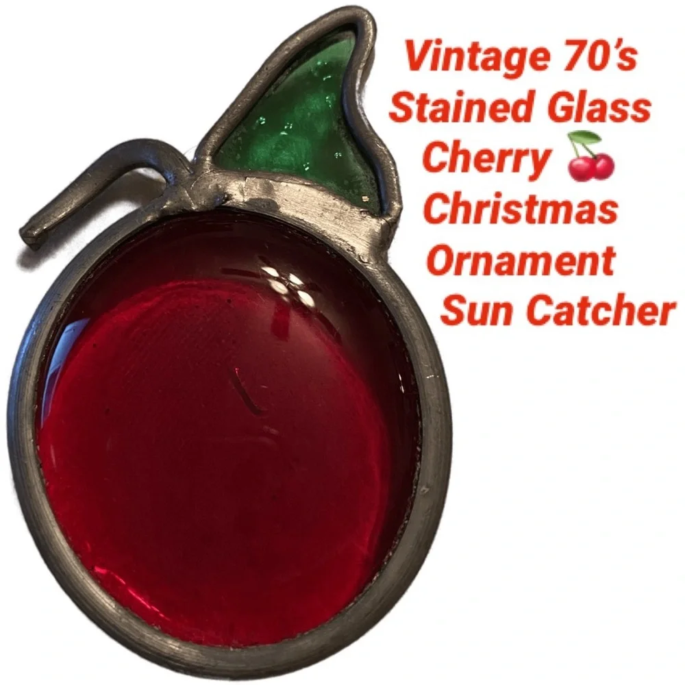 Vintage Stained Glass Cherry Christmas Ornament Sun Catcher Handmade Lead Glass